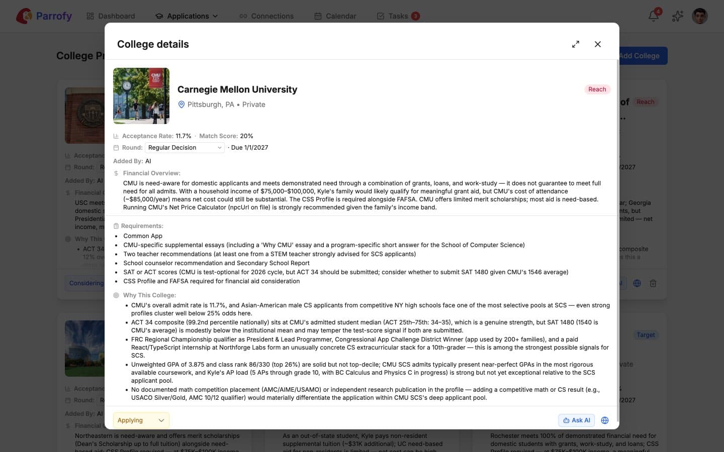 College details for a single school